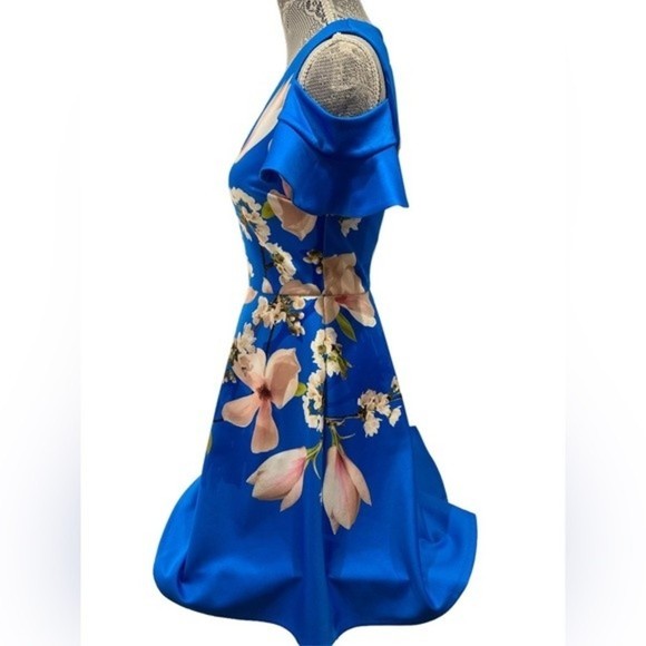 Ted Baker Blue Floral Amber Harmony Cold Shoulder Dress | Size 1 - Picture 7 of 9